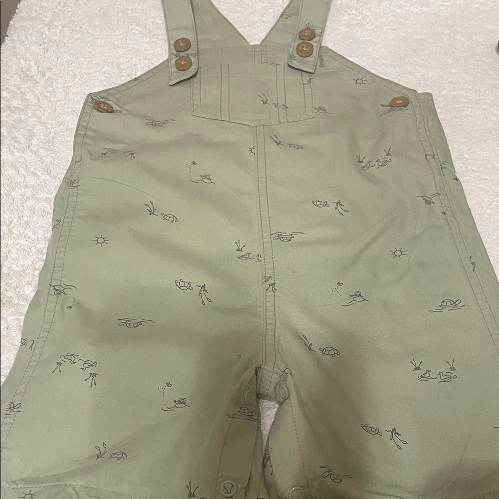 Carter's Dark Denim and Light Green Overalls - Picture 2 of 7
